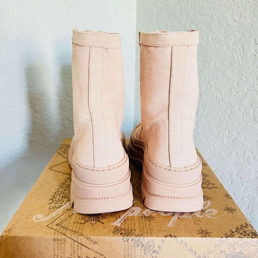 FREE PEOPLE Camp Out Canvas‎ Combat Boot, Natural, Tan/Pink, Size 8, NWT - Picture 8 of 16